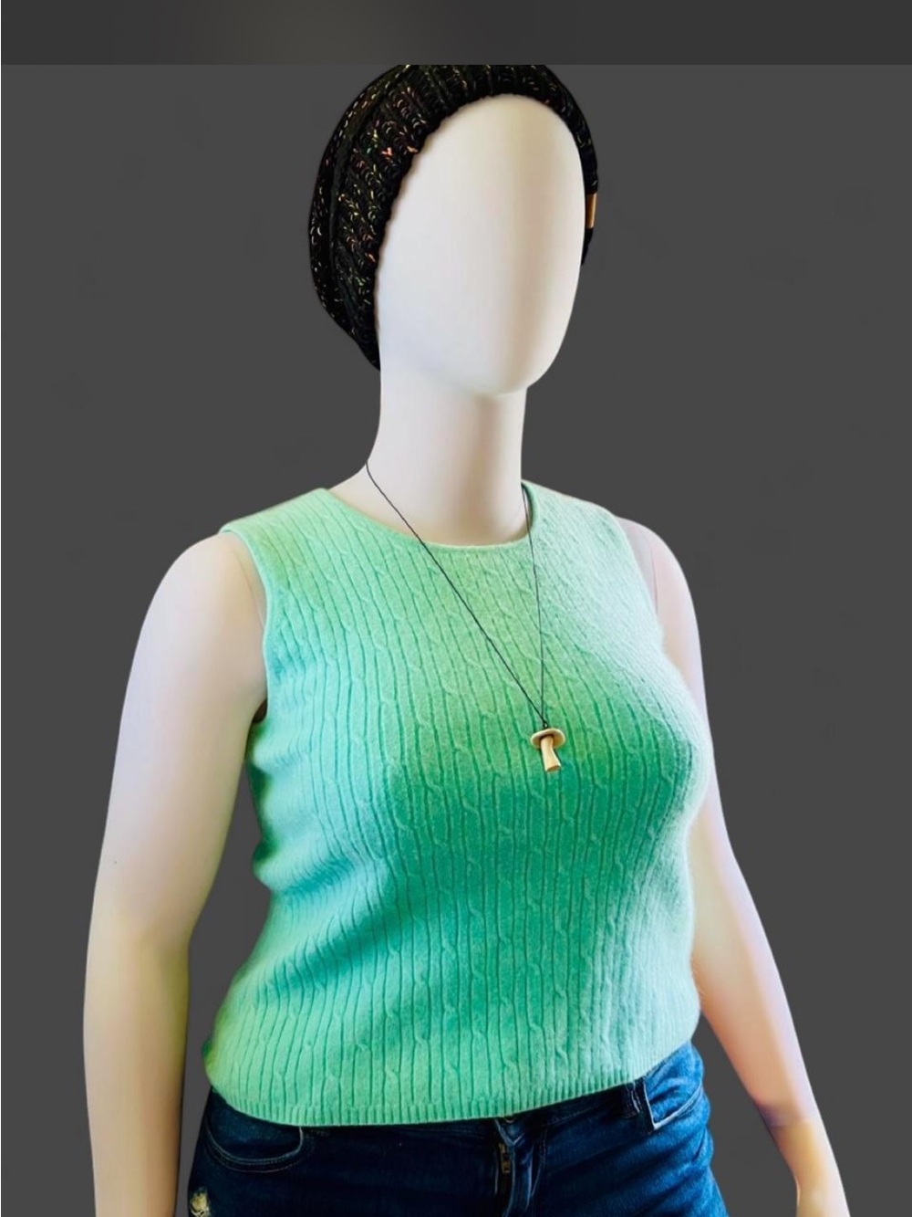 Daniel Bishop 100% Cashmere Cable Knit Sweater Vest Mint Green Size Large